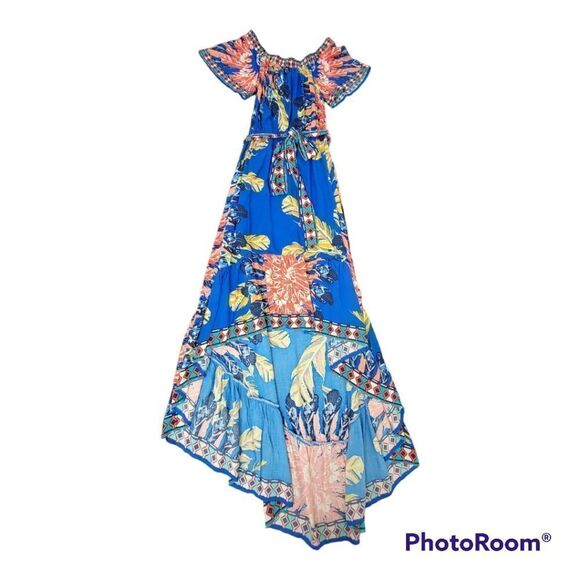 Flying Tomato High Low Asymmetrical Tropical Floral Dress Shoulder Off Size XS - Picture 1 of 7